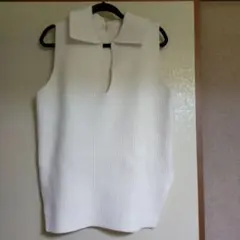 IÉNA ホワイト ニットベスト 襟付き