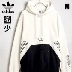 希少　アディダス パーカー フーディー　白黒 切替 刺繍ロゴ M 人気　美品
