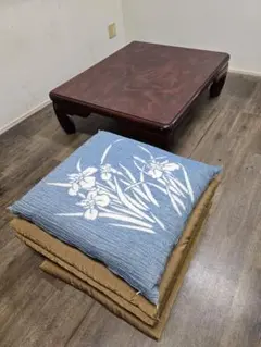 【昭和レトロ】木製テーブルと座布団6枚のセット