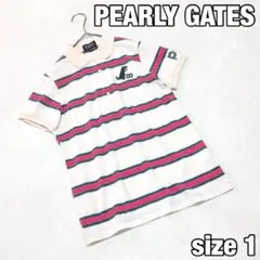 美品【PEARLY GATES】恐竜柄 ゴルフ ポロシャツ ボーダー柄 サイズ1