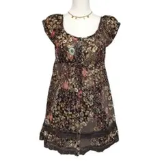 y2k フェアリーグランジ フレンチスリーブ花柄シフォンワンピース レース