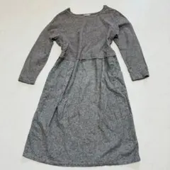 studio CLIP ワンピース 麻混 長袖 M相当（B379）