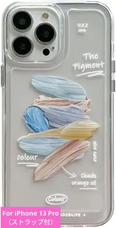 iPhone 13 Pro用 ストラップ付 クリアケース 水彩画デザイン