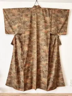 着物　小紋　袷　手縫い　オレンジ　黄色　グラデーション　昭和レトロ　和装