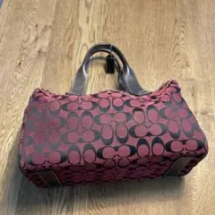 COACHボストン型ハンドバッグ 赤黒 ロゴパターン