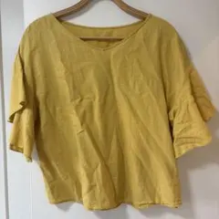 イエローフレア袖Vネックシャツ