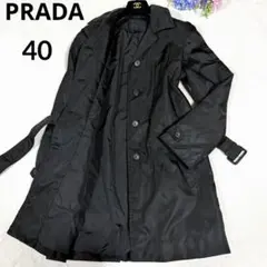 希少★PRADA★プラダ ナイロントレンチコート レディース40 三角ロゴ 黒のサムネイル