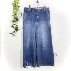 ユニクロ ワイド デニム パンツ ジーンズ XL 青 ゆったり 大きいサイズのサムネイル