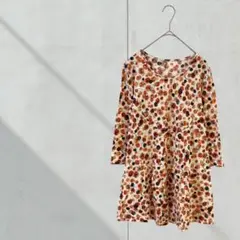 3709【s&lmprime】総柄チュニック　七分袖　薄手　ゆったり　オレンジ