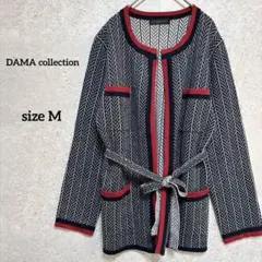 美品ダーマコレクション カーディガン リボン M カシミヤ混 白黒 赤 ポケット