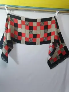 レトロデザイン　チェック柄スカーフ 赤黒
