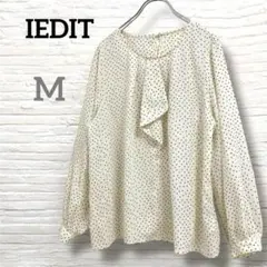 【イディット】 ドット柄 ボウタイ フリル 長袖ブラウス M
