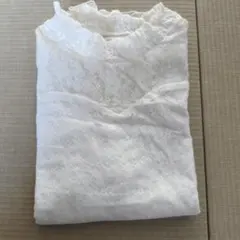 ホワイト レース フリルネック 長袖シャツ