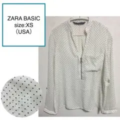 ZARA BASIC ホワイト ドット 長袖 シャツ ブラウス XS