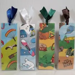しおりハンドメイド　4枚セット♪　　　フアウトドアスポーツ