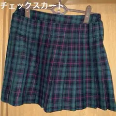 プリーツスカート　ミニスカート　チェックスカート　緑チェック