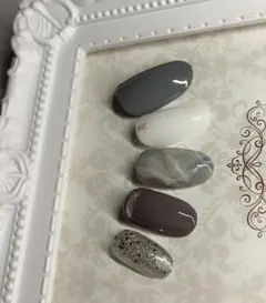 アッシュ 大理石 セピア ラメ 大人上品ネイル✩.*˚