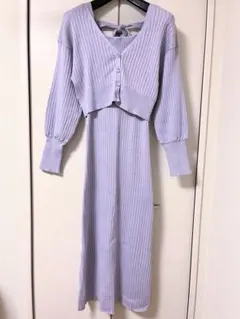 新品　PARK East TORTE ニットワンピース M リボン　パープル 紫のサムネイル