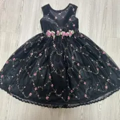 花柄刺繍ドレス バックリボン 黒 130cm 子供 フォーマルドレス