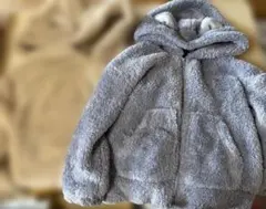 GU フリースジャケット キッズブルーグレー 120 レディースM ベージュ