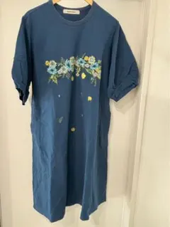 スーパーハッカ　花柄　七分袖　ロングワンピース