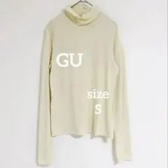GU ソフトリブタートルネック シアー S オフホワイト　長袖　カットソー
