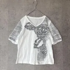 HIROKO BIS ヒロコビス 花柄×ボーダー切替カットソー L モノトーンのサムネイル