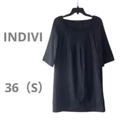 INDIVI◇◆ワンピース チュニック ひざ丈 五分袖 グレー 36(S)のサムネイル