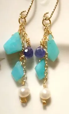 ❦14kgf❦ブルーカラーオパール❦ピアス❦ 　　❦タンザナイト❦淡水パール❦