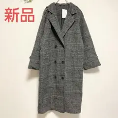 【新品】リッツィー【L】ダブルロング丈チェスターコート ステンカラー チェック柄