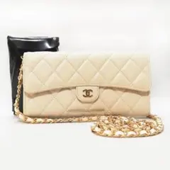【美品】CHANEL（シャネル）キャビアスキン　マトラッセ　長財布　アイボリー