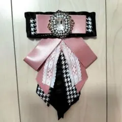 チェック柄リボンブローチ