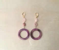 【新品未使用】天然石ピアス✽イヤリング変更可♡シェル・ローズクォーツ