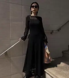 MEDI LACE MESH KNIT FLARE DRESS