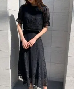 anuans アニュアンス 花総刺繍レース ワンピース ドレス 結婚式 黒