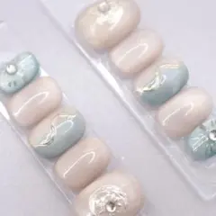 【47】ネイルチップSサイズ ピンクベージュ 青　マグネット　ブルー 月 星