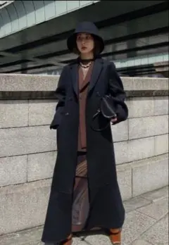 Ameri Vintage ロングコート　ブラック Ameri（アメリ） コート アウター 「AMERI/アメリ」WAVE STITCH HEAT
