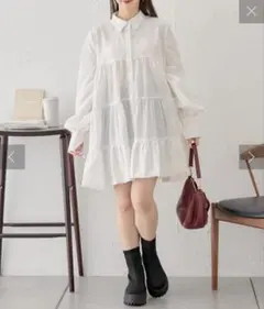 【美品】Chico ティアードシャツ 長袖 ホワイト