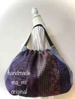 【ma_mi】畳縁グラニーバッグ紫　トートショルダー　畳ヘリバッグ　ハンドメイド