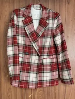 H＆M 赤と白のチェック柄 テーラードジャケット