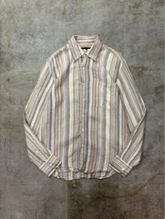 90s リネンストライプ柄長袖シャツ ヴィンテージ 古着