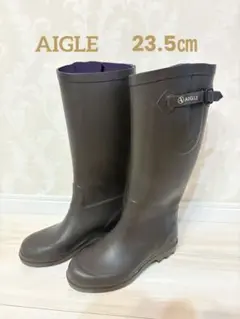 AIGLE ダークブラウン 長靴 バックル付き