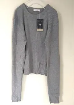 新品【大きいサイズ】Linoluce×Penコラボ杢グレー色縦リブ編みニット4L