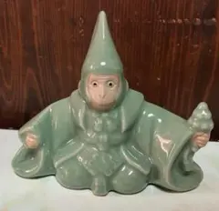 陶器製 猿の置物 緑色