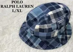 ポロラルフローレン バケットハット パッチワーク L/XL 台湾製　ブルー系