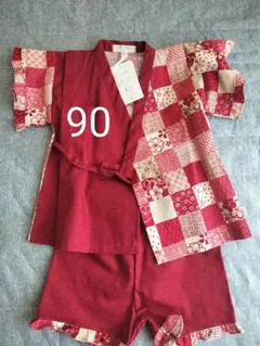 【新品タグ付き】甚兵衛　90　女の子　赤