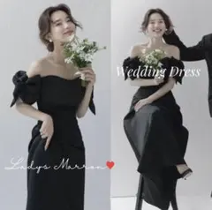 ブラックオフショルダーロングドレス