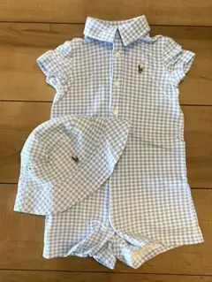 ラルフローレン ギンガムチェックロンパース＆帽子 6M(70cm)