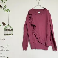 Bab/ラッフル ニット セーター フリル ピンク もっちりレーヨン F