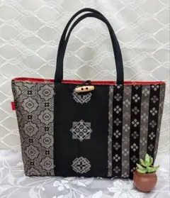 【ハンドメイド】 大島紬 着物リメイク　ハンド バッグ2点セット #B312 ハンドメイド】 大島紬 着物リメイク ハンド バッグ2点セット